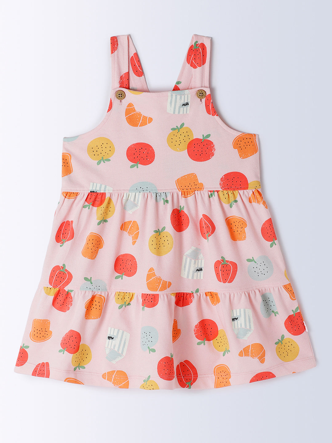 Milou Kids Cotton Bio Washed Printed Pinafore Set for Girls - Pink