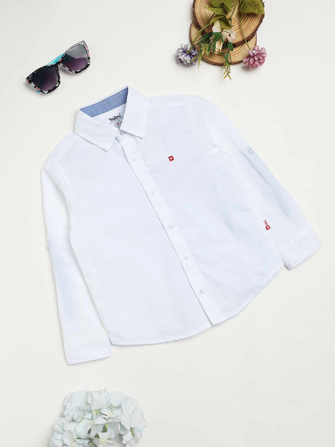 Milou Kids Cotton Full Sleeves Solid Bio Washed Shirt for Boys SH-CU008