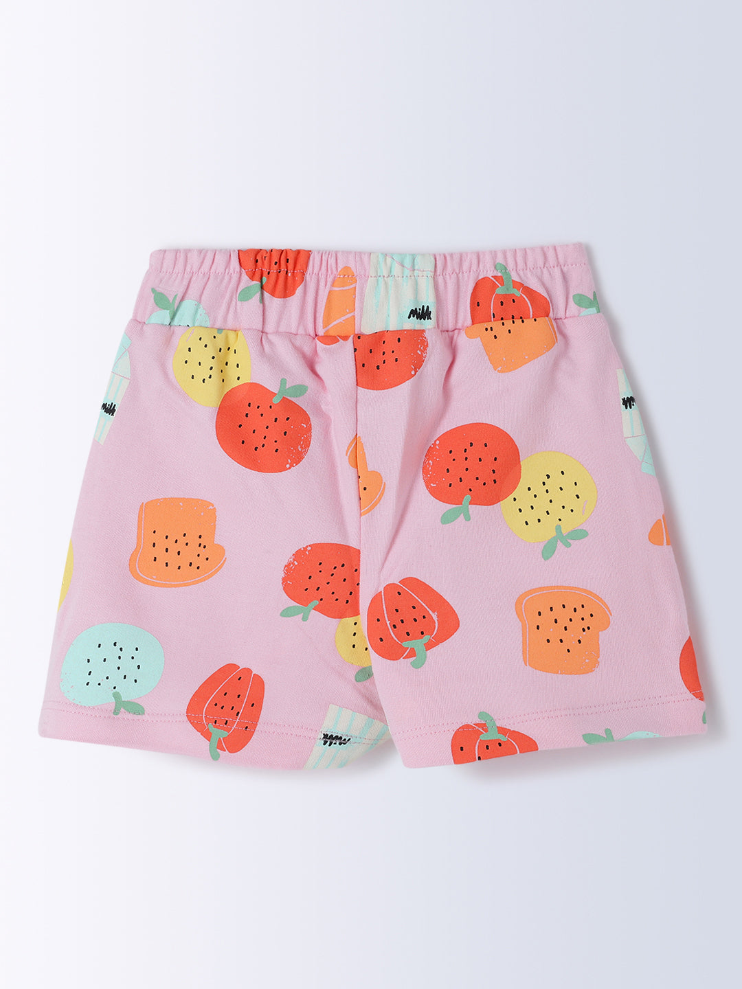 Milou Kids Cotton Bio Washed Self-Designed Top & Shorts Co-ord Set for Girls - Aqua & Pink