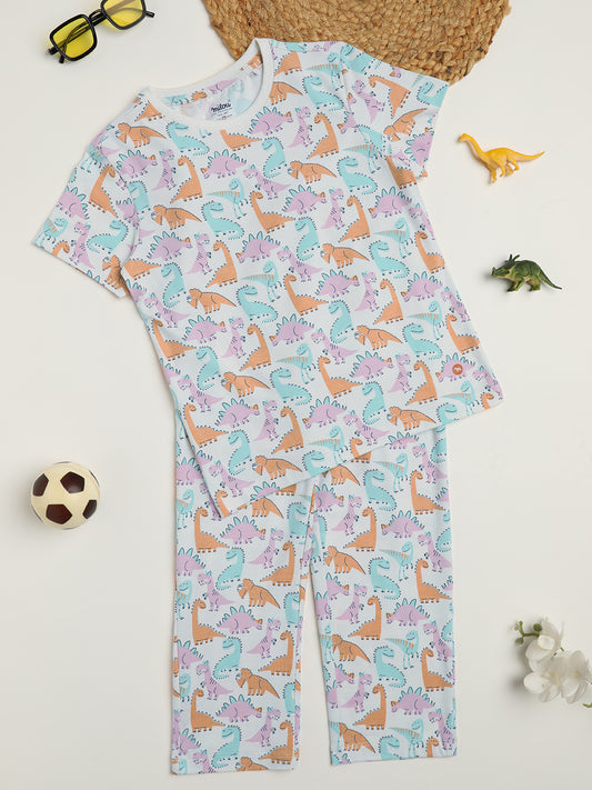 Milou Cotton Half Sleeves Bio Washed Printed Homewear T-Shirt And Pajama Set - Multicolor