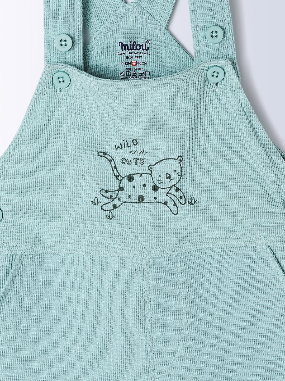 Milou Kids Cotton Bio Washed Half Sleeve Printed Dungaree Set for Boys - White & Green