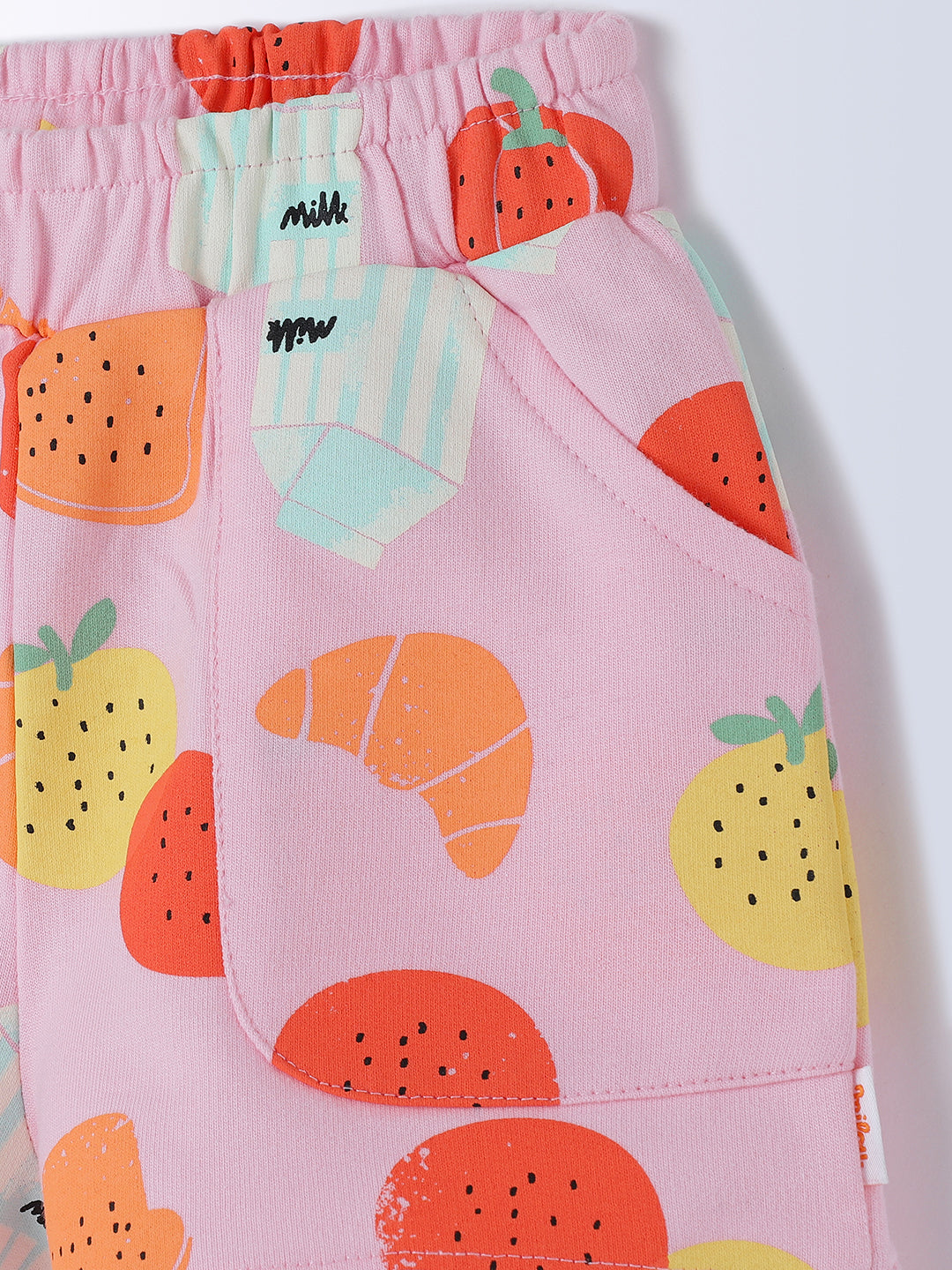 Milou Kids Cotton Bio Washed Self-Designed Top & Shorts Co-ord Set for Girls - Aqua & Pink