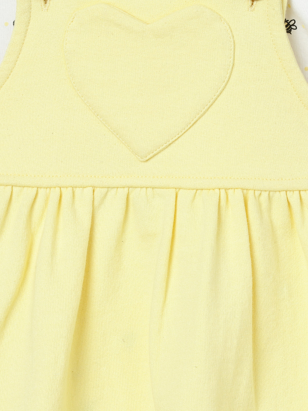 Milou Kids Cotton Bio Washed Self- Designed Pinafore Set for Girls -White & Yellow