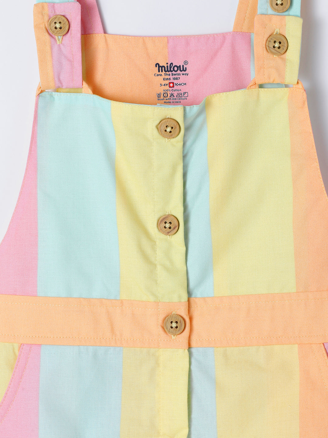 Milou Kids Cotton Self-Designed Solid Bio Washed Pinafore Set for Girls - White