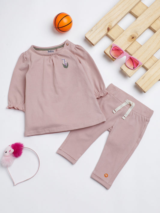 Milou Kids Cotton Full Sleeves Bio Washed Top for Girls - Pink