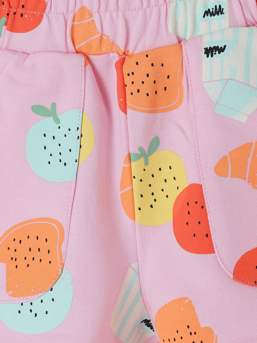 Milou Kids Cotton Bio Washed Self-Designed Top & Shorts Co-ord Set for Girls - Aqua & Pink