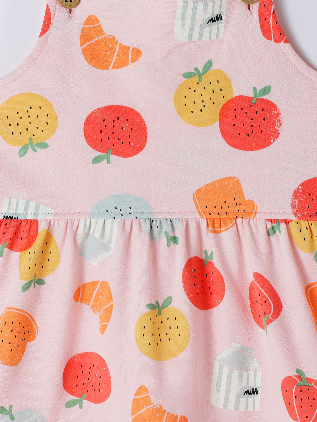 Milou Kids Cotton Bio Washed Printed Pinafore Set for Girls - Pink