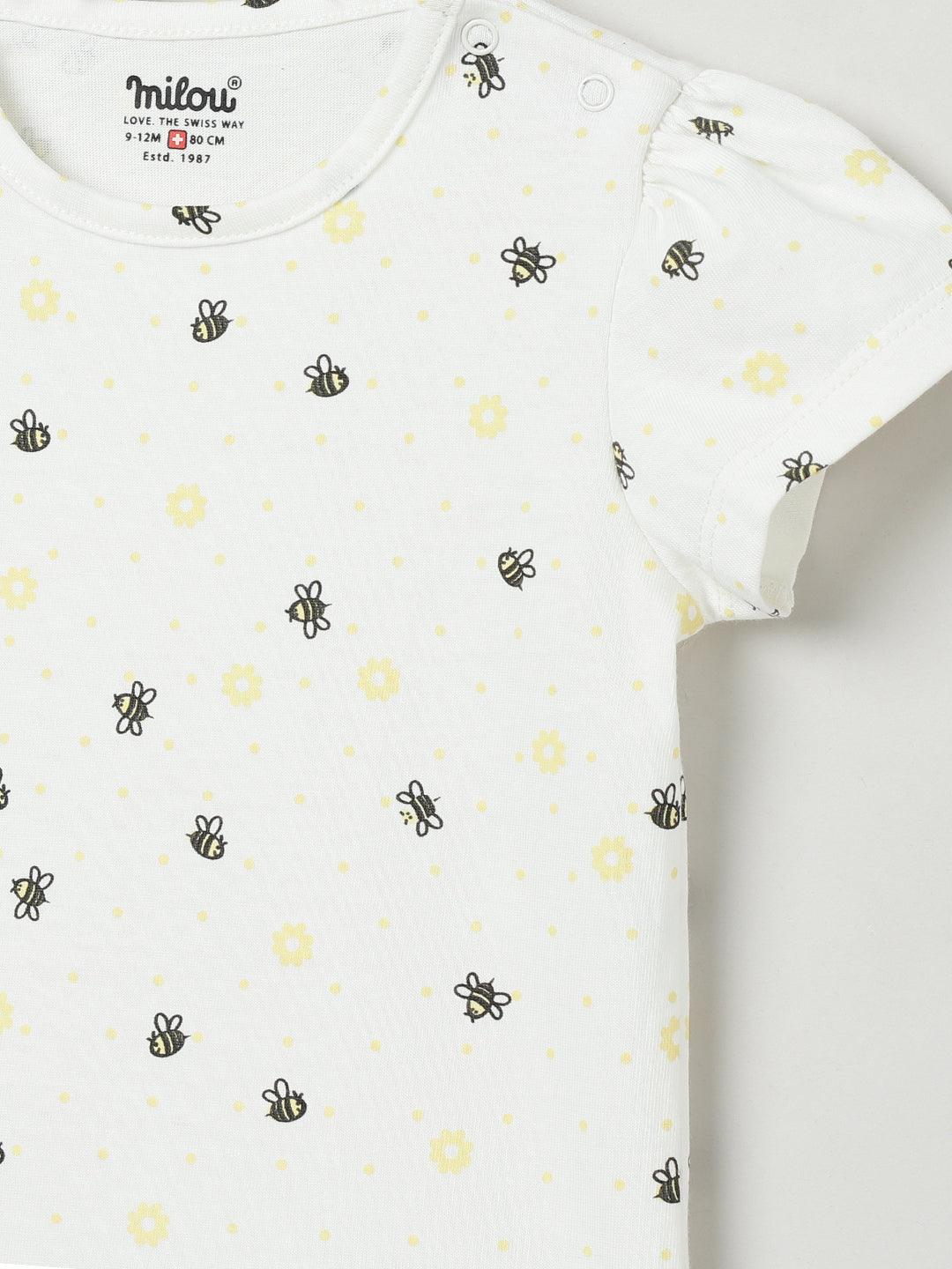 Milou Kids Cotton Bio Washed Self- Designed Pinafore Set for Girls -White & Yellow