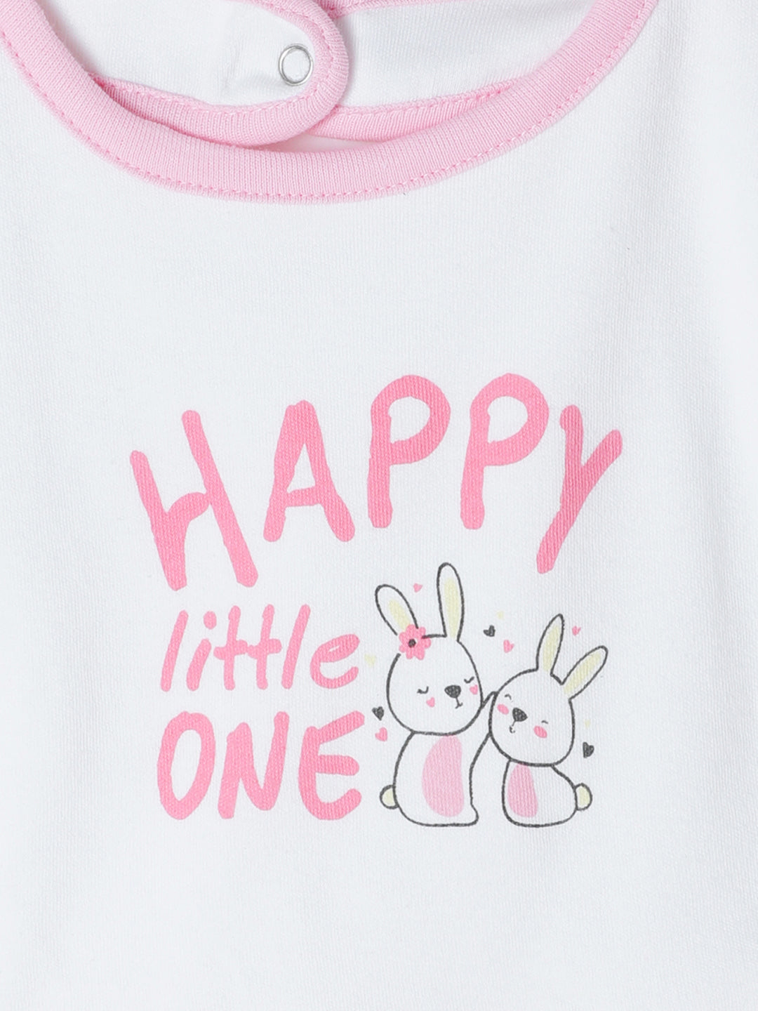 Milou Kids Cotton Bio Washed Self-Designed Printed Romper with Bib for Girls - Pink