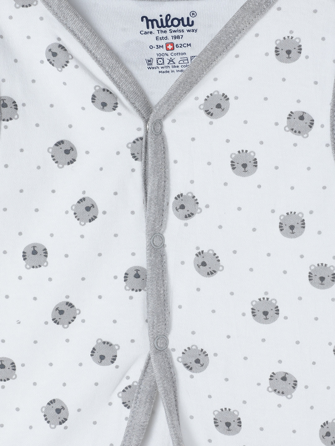 Milou Kids Cotton Bio Washed Bear Printed Pack of 3 Jabla for Boys & Girls - White