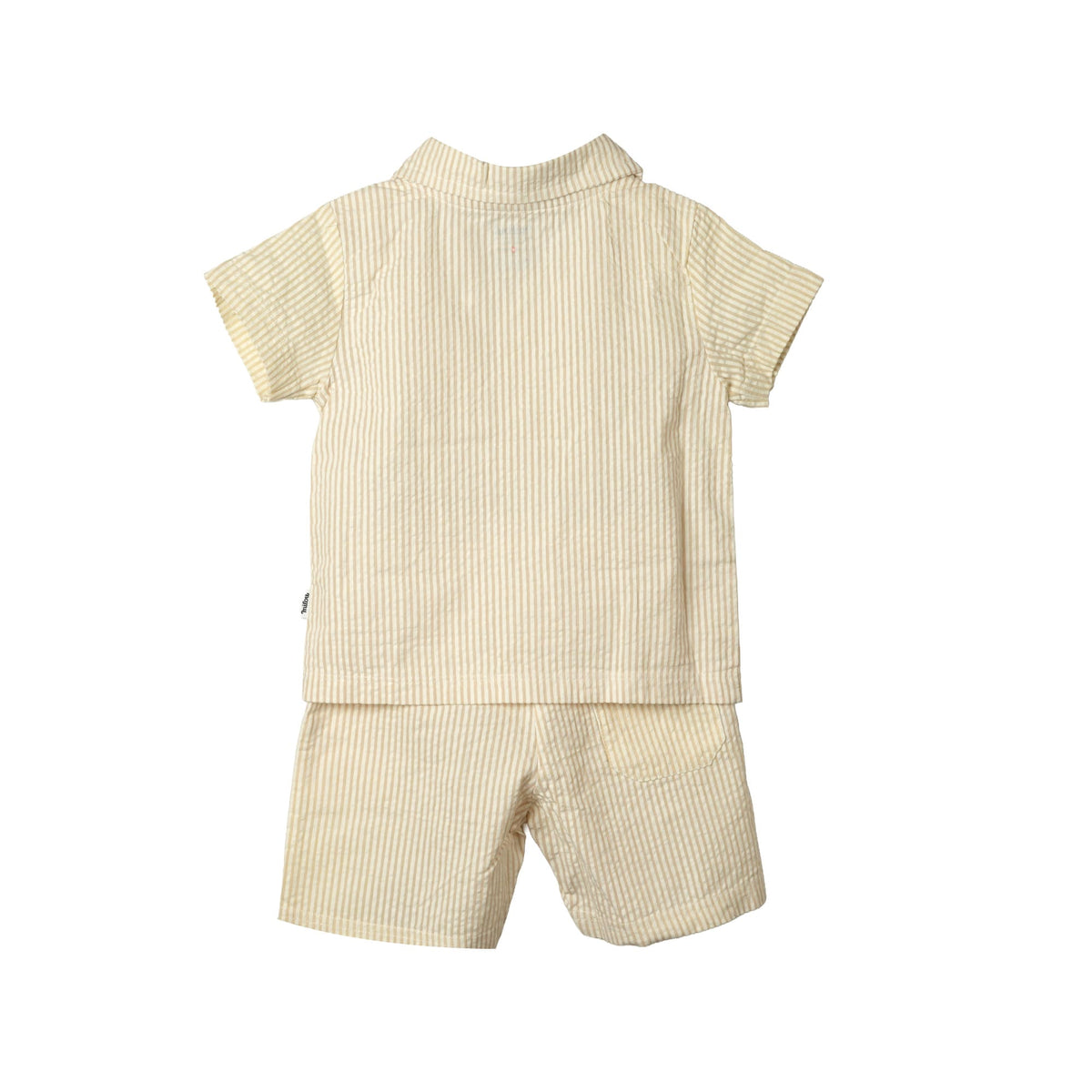 Milou boys striped shirt flat lay, white beige Milou - Care. The Swiss Way