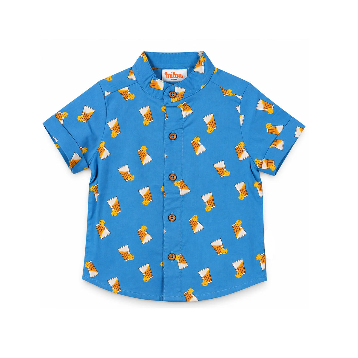 Milou Boys Band Collar S/S Printed Shirt
