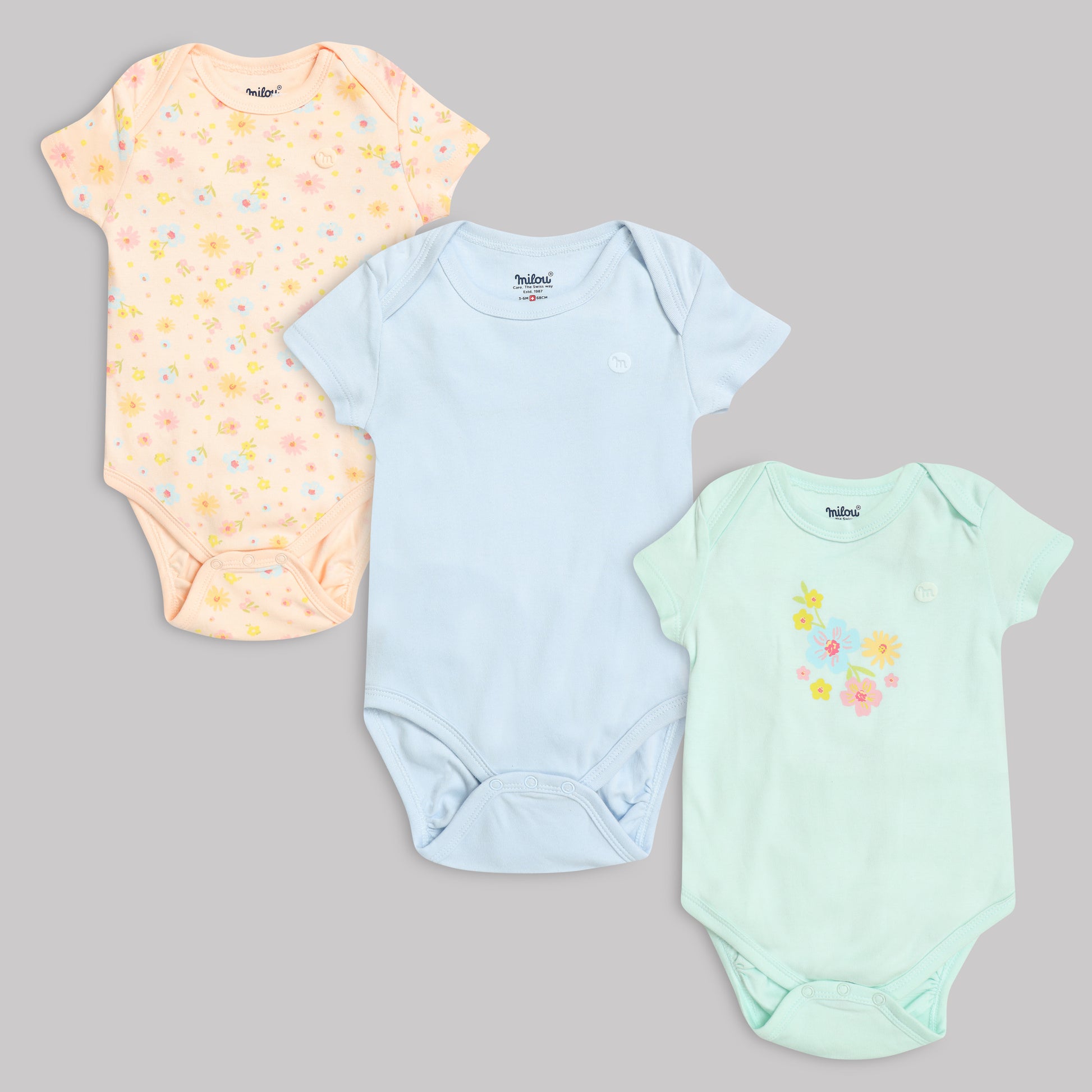 Milou Baby Cotton Short Sleeve Onseie Pack of 3 - Milou - Care. The Swiss Way Milou - Care. The Swiss Way