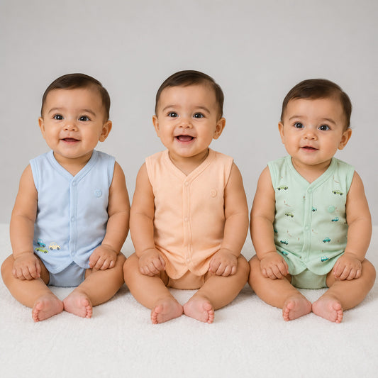 Milou Baby Cotton Sleeveless Jabla Pack of 3 - Milou - Care. The Swiss Way