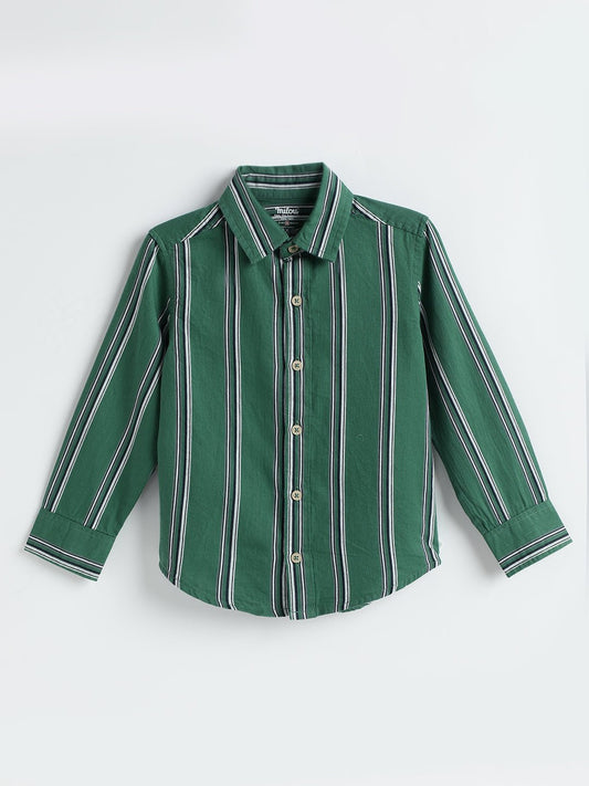 Milou Boys Full Sleeve Stripedd Bio-Washed Shirt Green Striped - Milou - Care. The Swiss Way