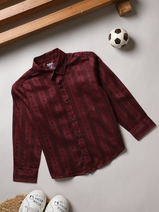 Milou Boys Full Sleeve Stripedd Bio-Washed Shirt Maroon Striped - Milou - Care. The Swiss Way