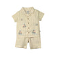 Milou boys S/S shirt and shorts co-ord set, white beige striped
