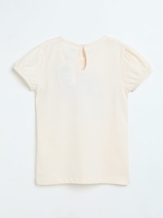 Milou Girls Pure Cotton Puff-Sleeve T-Shirt With Chest Embroidery - Milou - Care. The Swiss Way