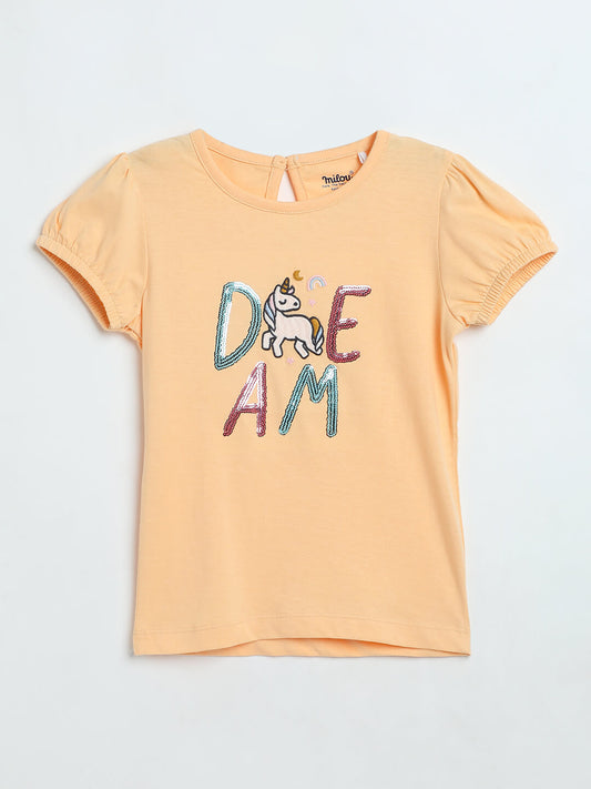 Milou Girls Pure Cotton Puff-Sleeve T-Shirt With Chest Embroidery - Milou - Care. The Swiss Way