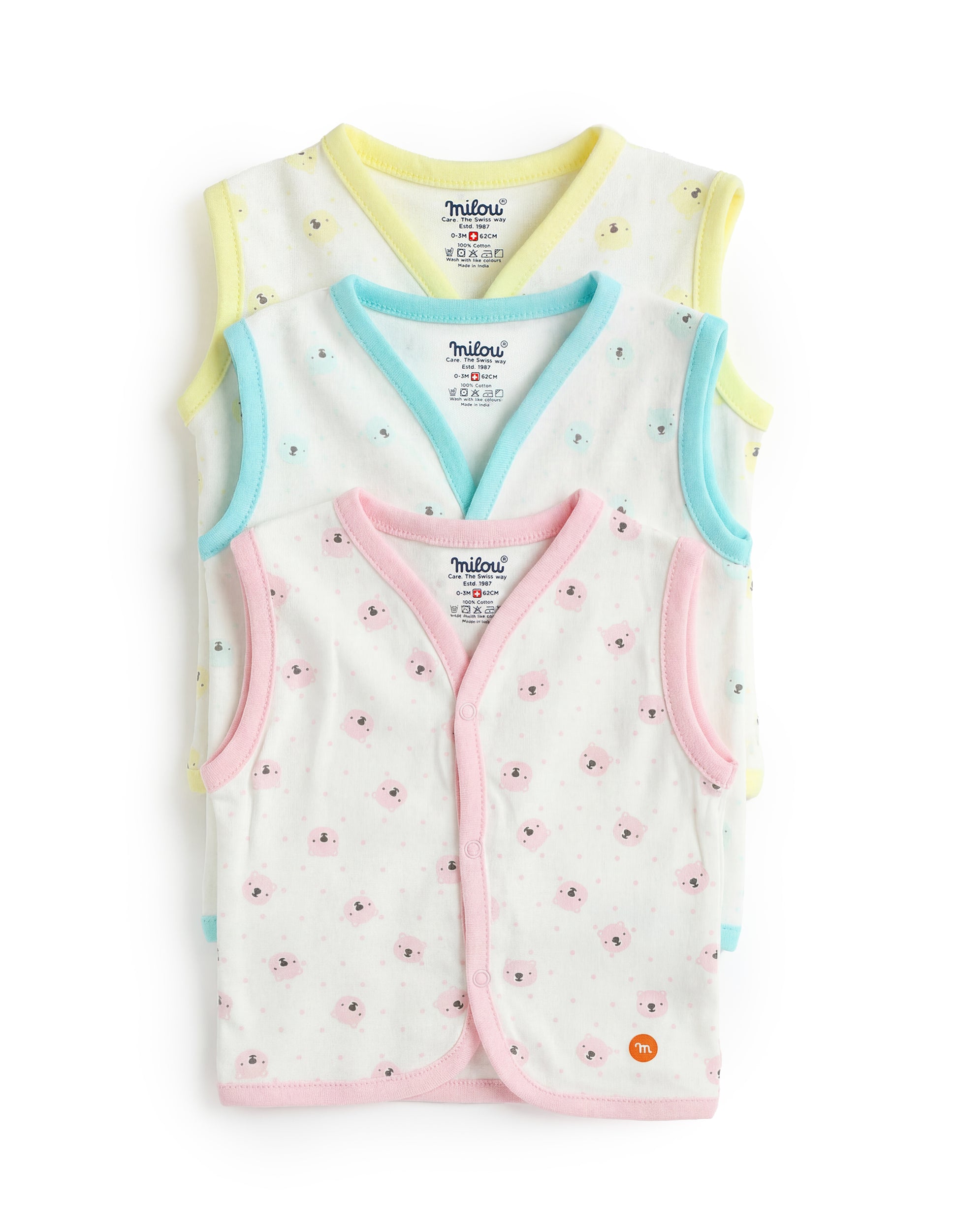 Milou Infant Cotton Bio-Washed Jabla all-over Animal prints Pack of 3 - Milou - Care. The Swiss Way Milou - Care. The Swiss Way