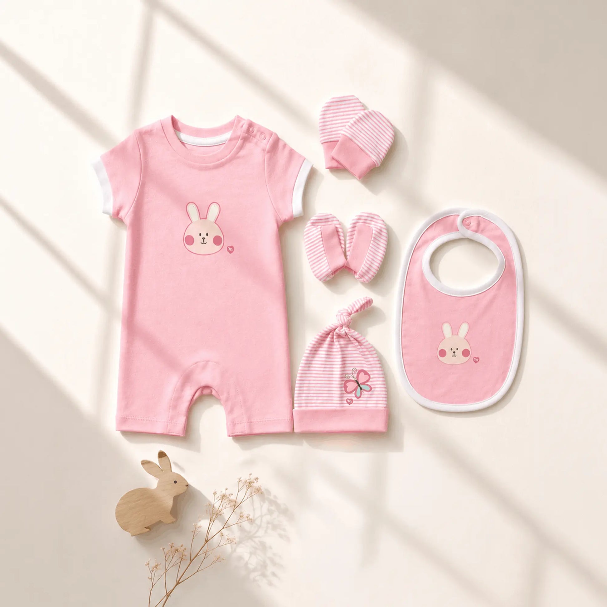 Milou Newborn 5-Piece Clothing Gift Set | Pink | 0-3 Months | Bunny Print - Milou - Care. The Swiss Way Milou - Care. The Swiss Way