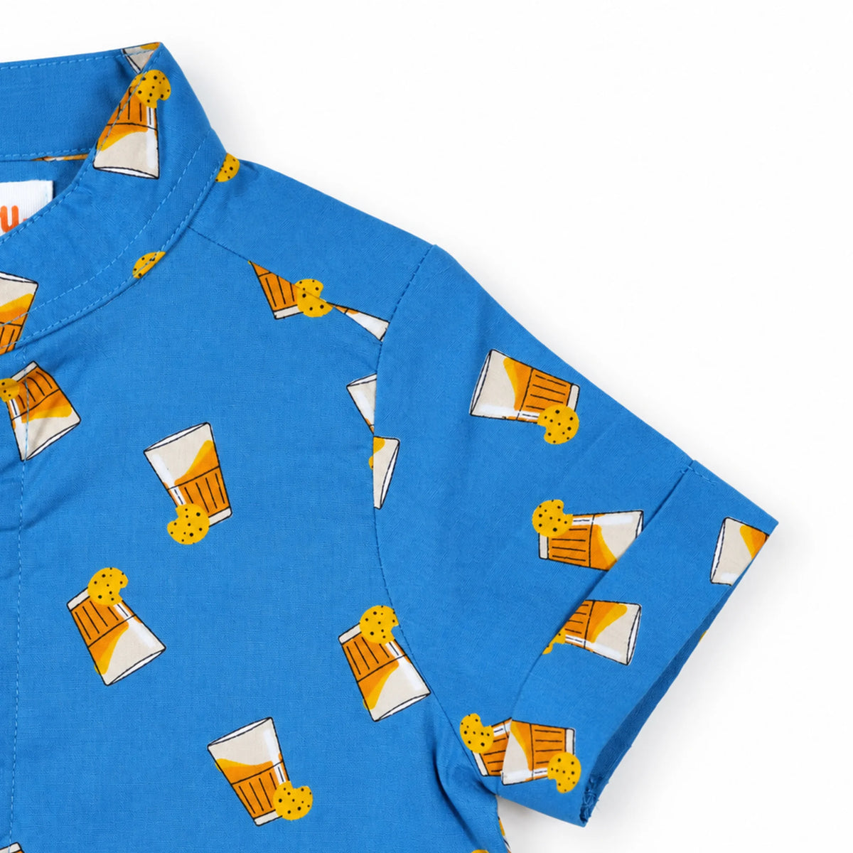Milou Boys Band Collar S/S Printed Shirt