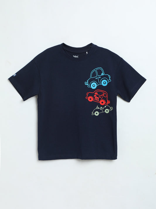 Milou Boys Graphic T-Shirt Navy Blue Vehicle Print