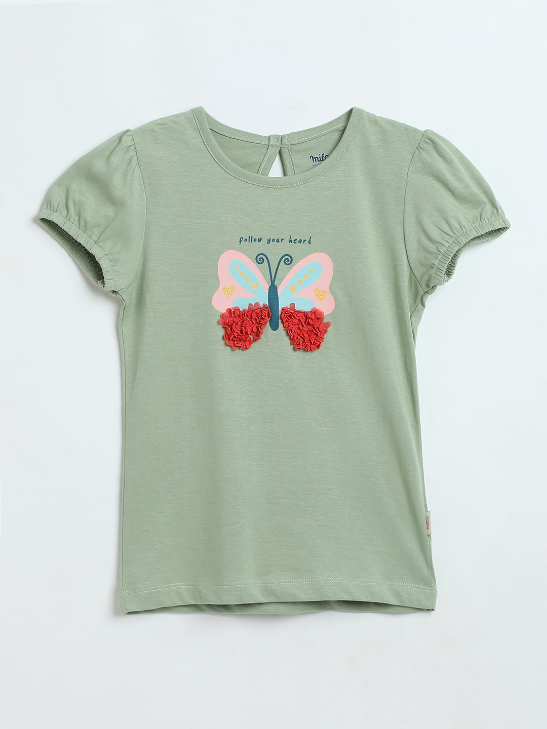 Milou Girls Butterfly Graphic T-Shirt Sage Green