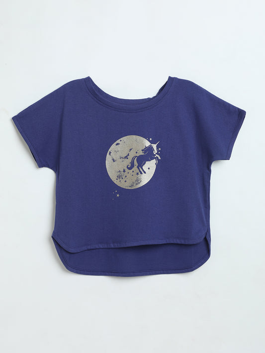 Milou Girls Moon Graphic T-Shirt Indigo Blue