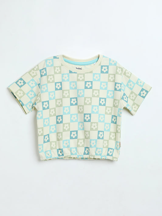 Milou Girls Printed T-Shirt Mint Check Print