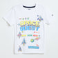Boys White Cotton T-Shirt |  Graphic Tee | Milou Kids