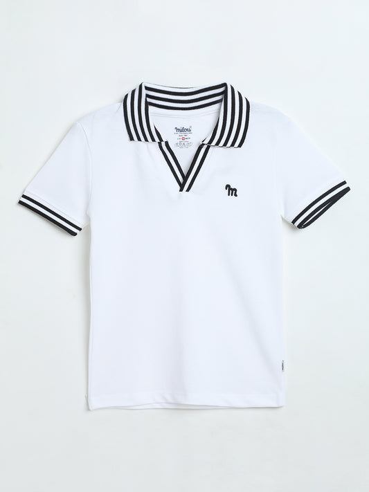 Milou Boys White Pique Polo T-Shirt