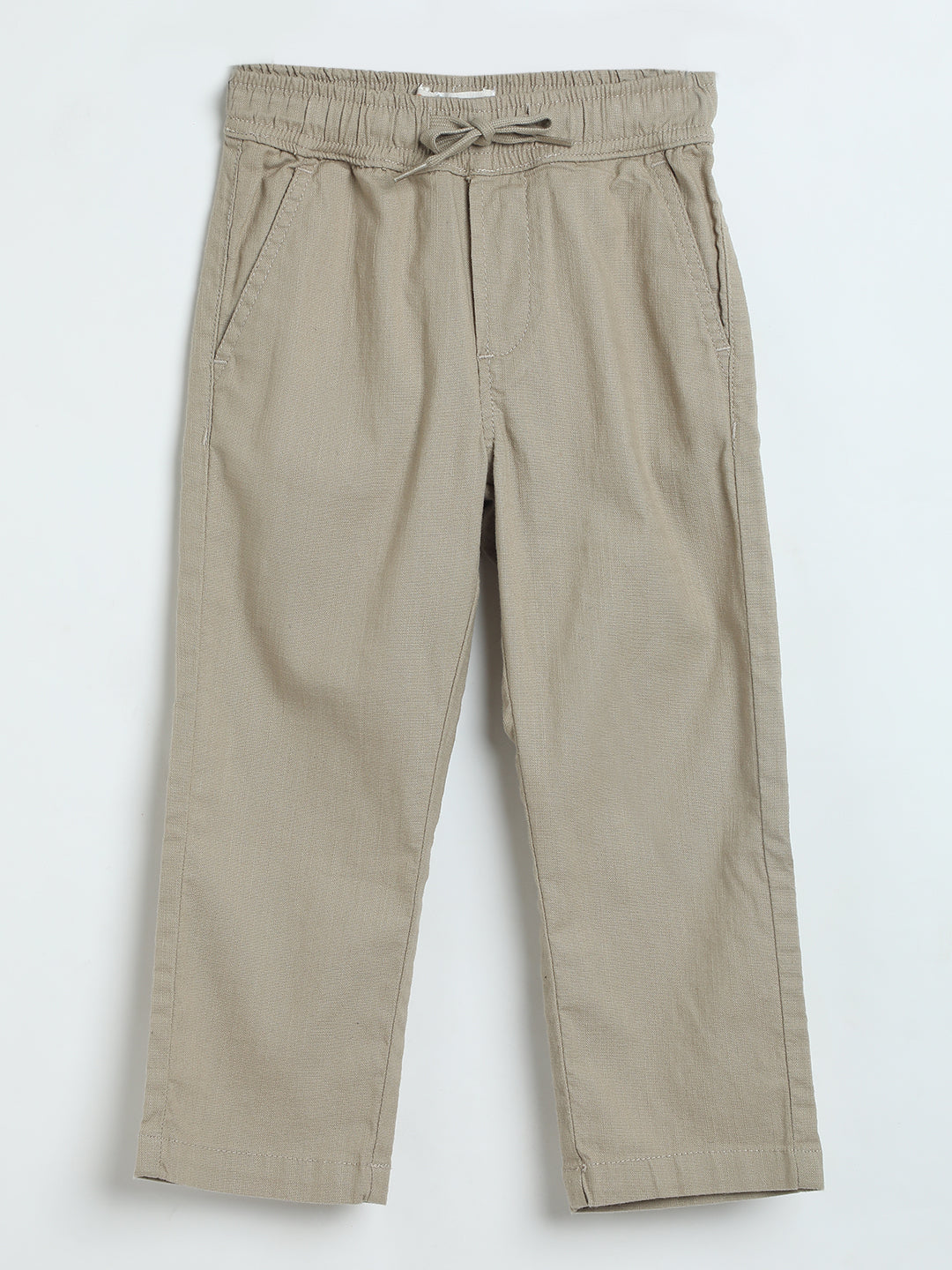 Milou Boys Slub Cotton Casual Trousers Beige