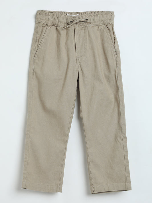 Milou Boys Slub Cotton Casual Trousers Beige