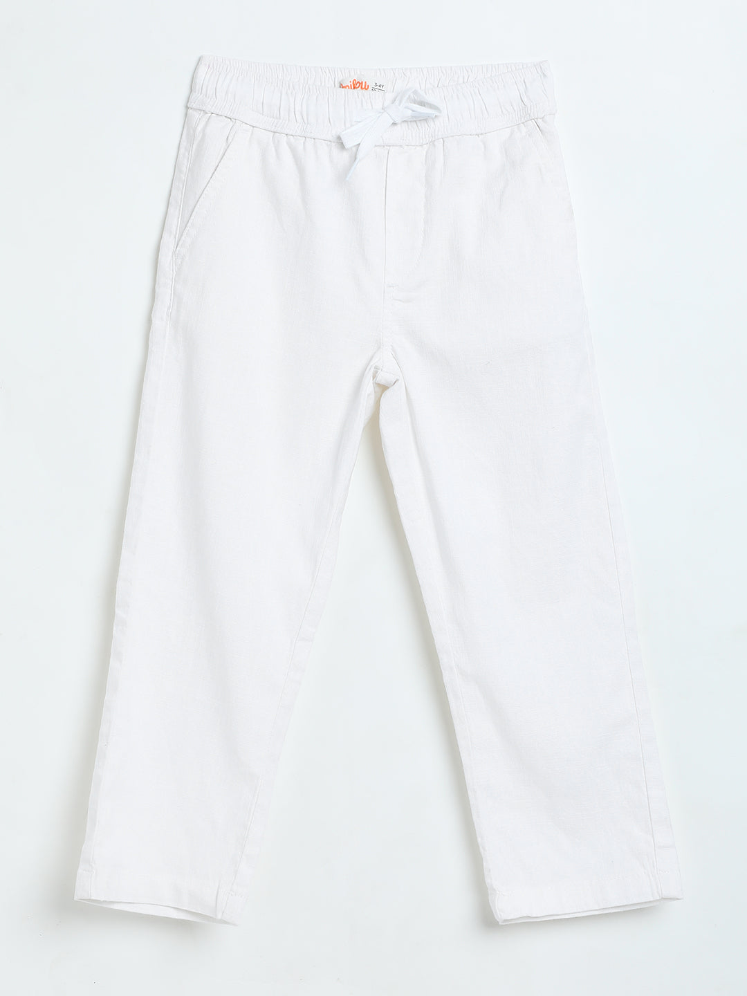 Milou Boys White Woven Linen Trousers