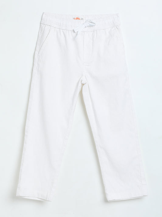 Milou Boys White Woven Linen Trousers