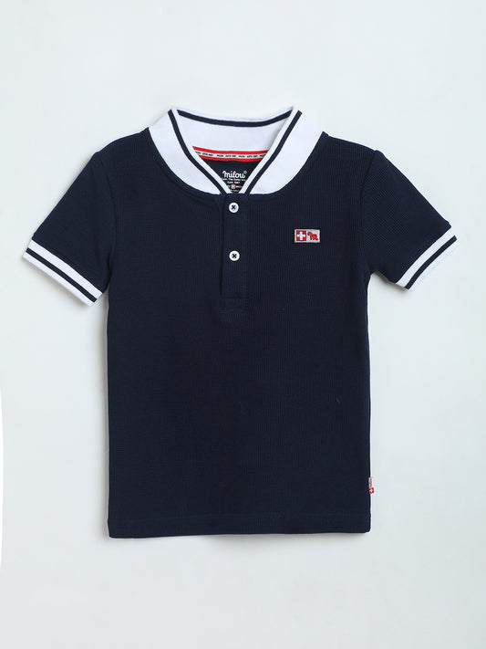 Milou Boys Cotton Polo T-Shirt Navy Blue