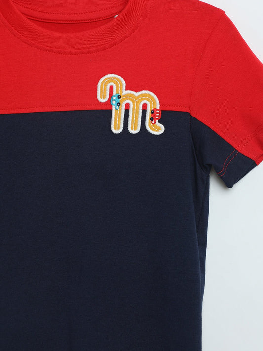 Boys Navy Red Cotton T-Shirt | Colorblock Kids Tee | Milou Kids - Milou - Care. The Swiss WayT-Shirt