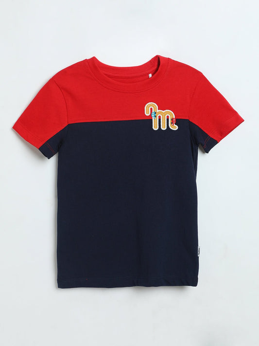 Boys Navy Red Cotton T-Shirt | Colorblock Kids Tee | Milou Kids - Milou - Care. The Swiss WayT-Shirt