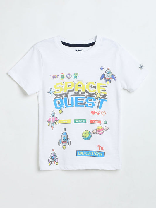 Boys White Cotton T-Shirt | Graphic Tee | Milou Kids - Milou - Care. The Swiss WayT-Shirt