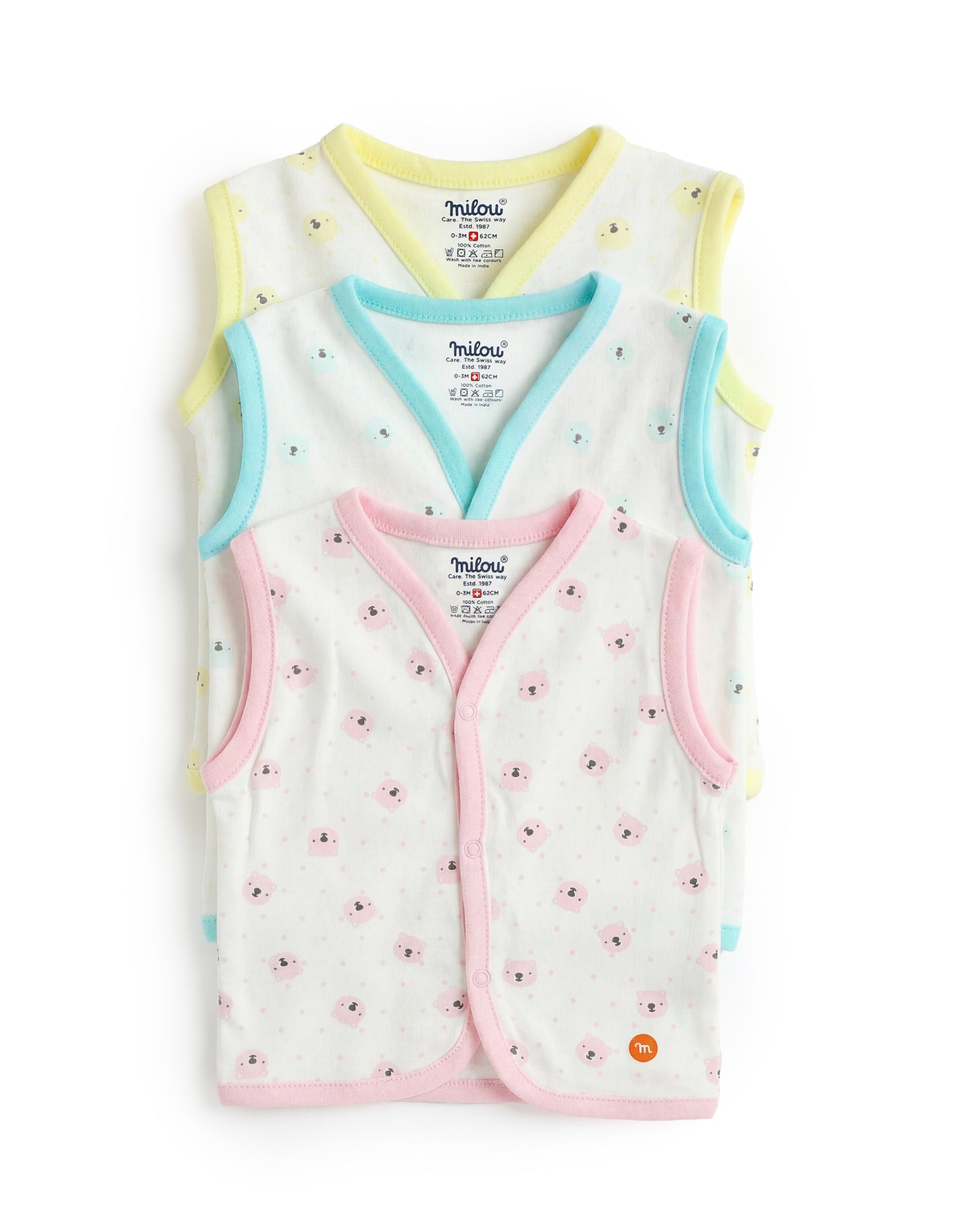 Milou Infant Cotton Bio-Washed Jabla all-over Animal prints Pack of 3