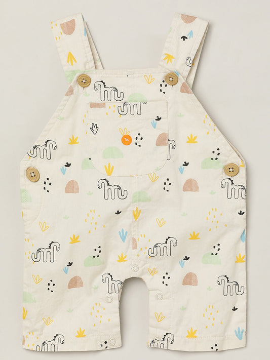 Milou Baby Boys Printed Dungaree White Animal Print - Milou - Care. The Swiss WayDungree