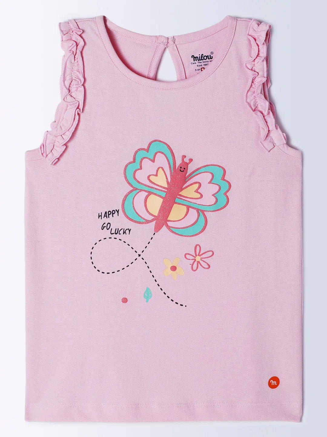 Milou Baby Girls Pink Sleeveless Cotton Top Butterfly Print - Milou - Care. The Swiss WayTops & T-shirts