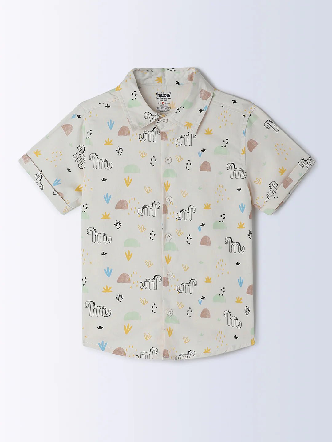 Milou Boys All Over Printed Half Sleeve Shirt White Animal Print - Milou - Care. The Swiss WayShirt