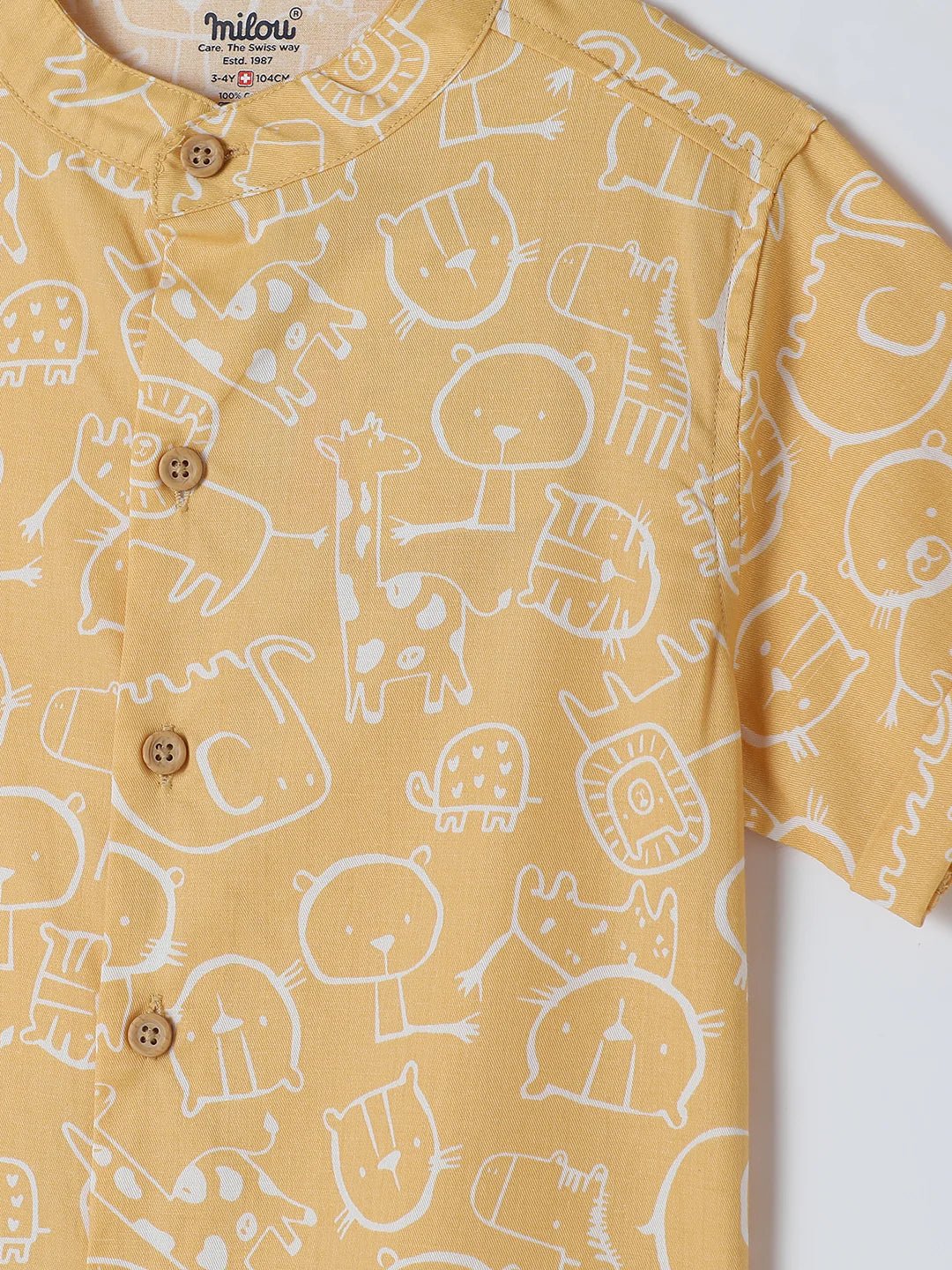Milou Boys All Over Printed Half Sleeve Shirt Yellow Animal Print - Milou - Care. The Swiss WayShirt