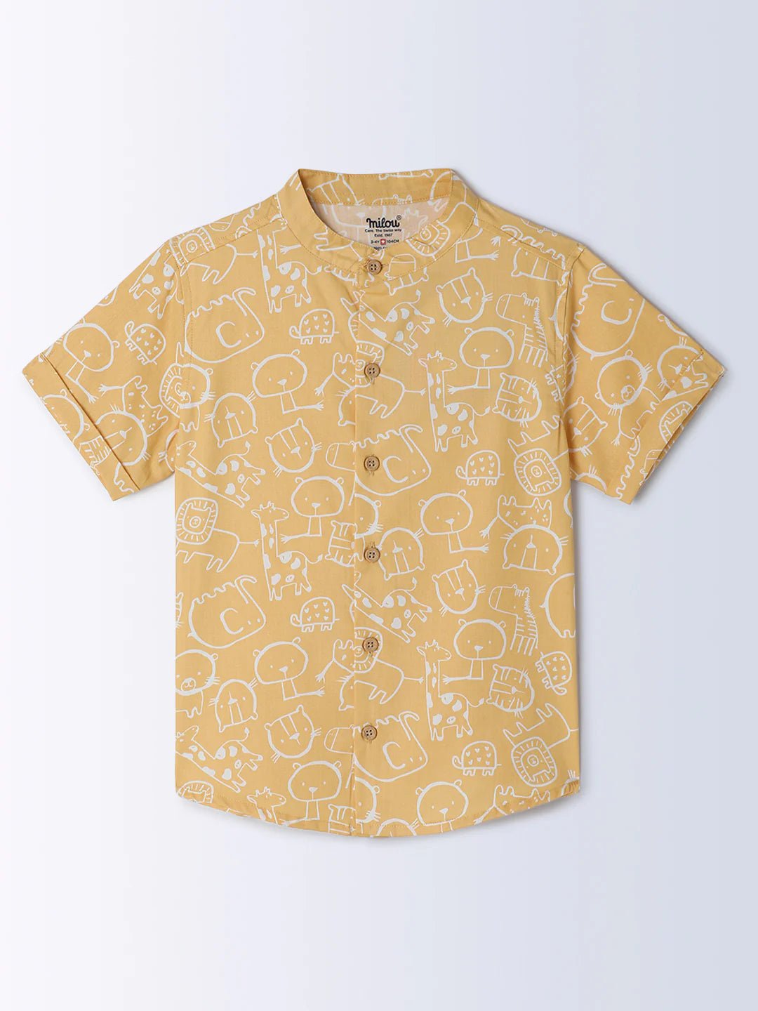 Milou Boys All Over Printed Half Sleeve Shirt Yellow Animal Print - Milou - Care. The Swiss WayShirt
