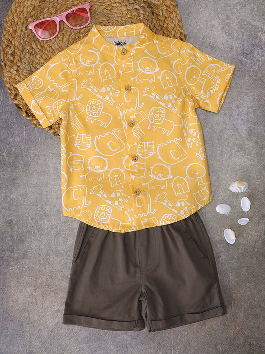 Milou Boys Bio-Washed Top & Shorts Co-ord Set Yellow - Milou - Care. The Swiss WaySets & Suits