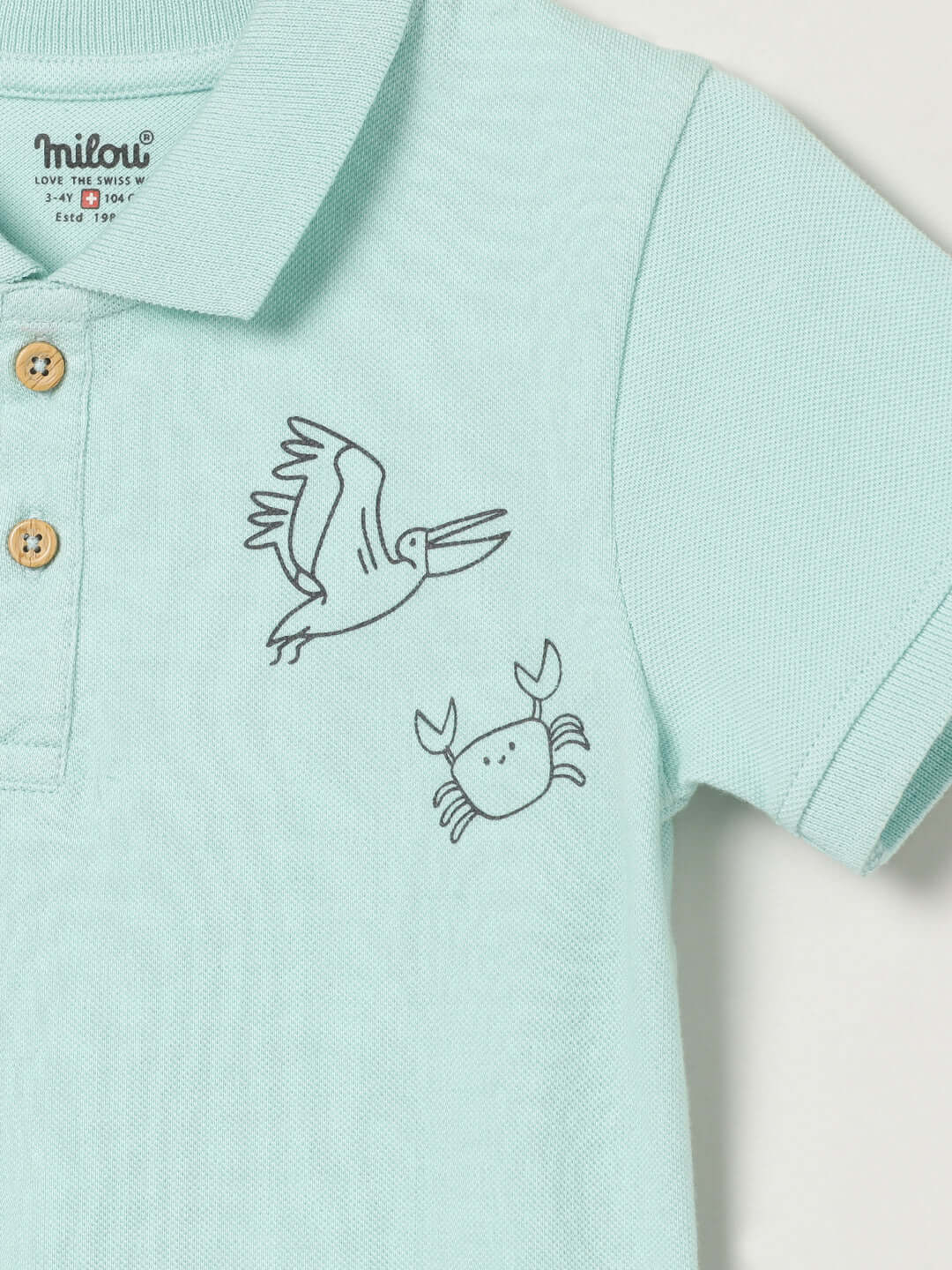 Milou Boys Cotton Bio-Washed Polo Neck T-Shirt Shark Print Mint Blue - Milou - Care. The Swiss WayPolo
