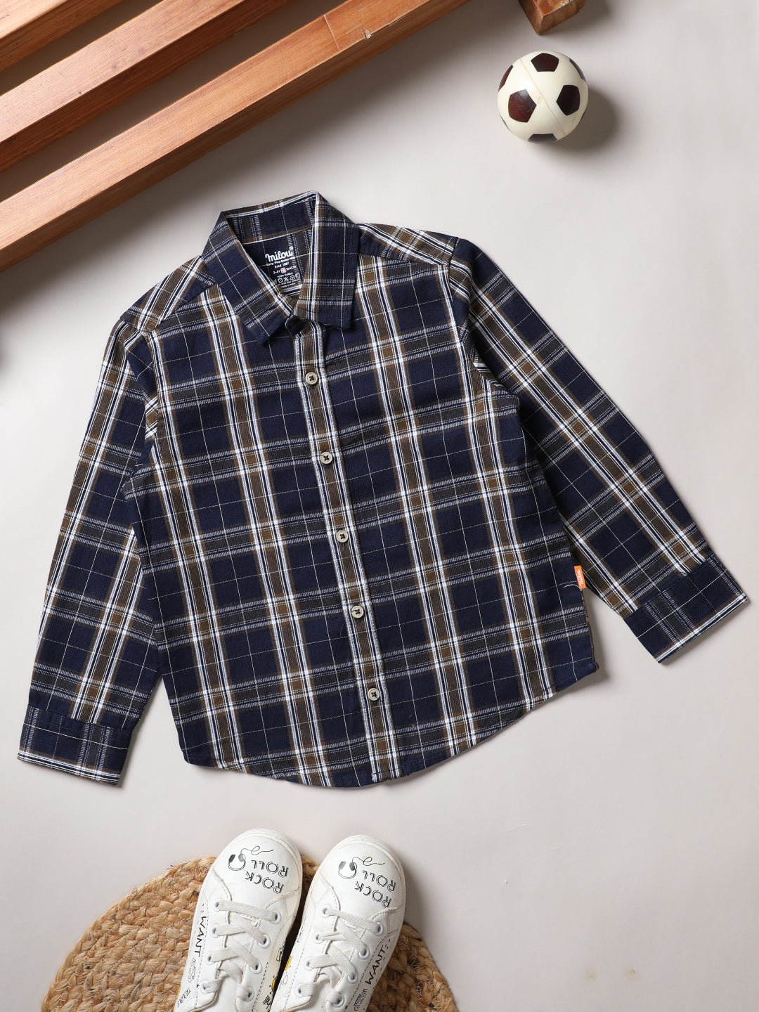 Milou Boys Cotton Full Sleeve Checked Shirt Navy Blue Check - Milou - Care. The Swiss WayShirt