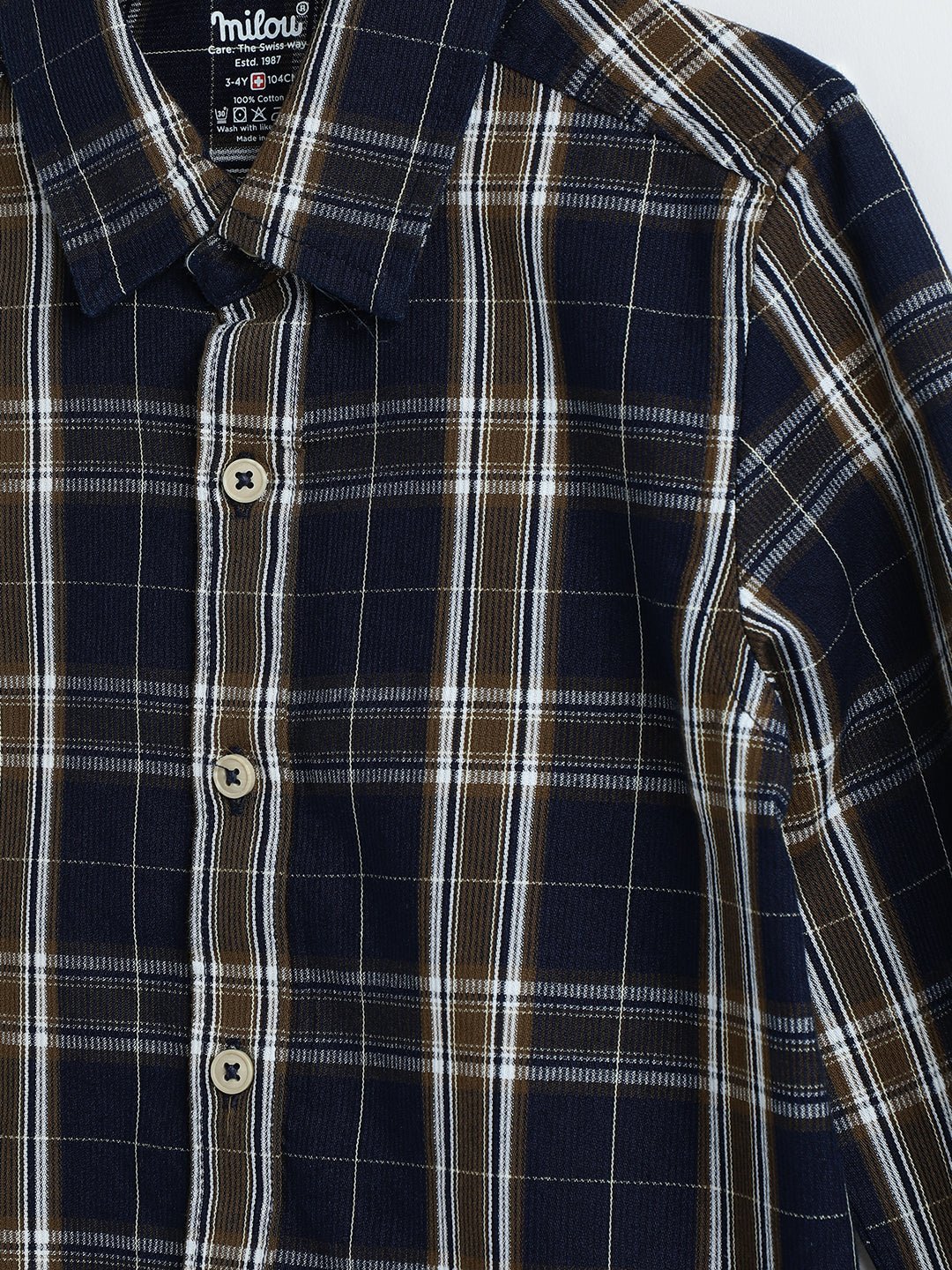 Milou Boys Cotton Full Sleeve Checked Shirt Navy Blue Check - Milou - Care. The Swiss WayShirt
